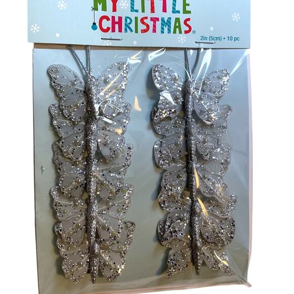 Silver Clip On Butterfly Christmas Mini Tree Ornaments 3 Sets of 10 - Picture 3 of 4